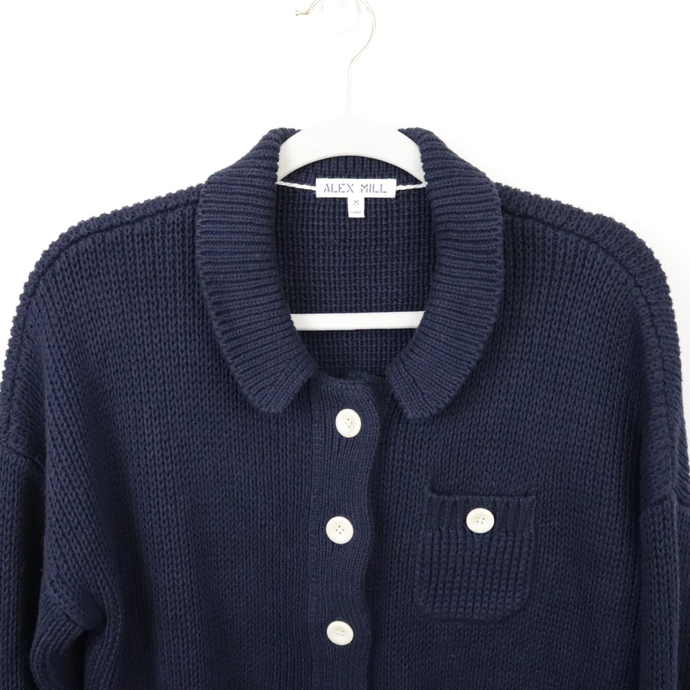 Alex Mill Parker Sweater Jacket Medium Navy Blue Cotton Chunky Knit Cardigan - Picture 6 of 9